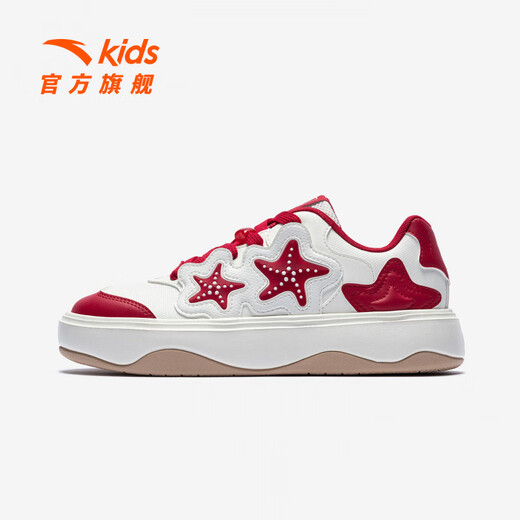 ANTA (ANTA) children's shoes, girls' soufflé sneakers 2026 Spring and New Year red student campus white shoes children's sports shoes ivory white/elegant red-5 33 shoe inner length 20.5cm