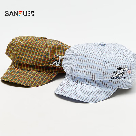 Sanfu (SANFU) Snoopy plaid octagonal hat, retro literary and artistic face-showing small fashion clothing accessories hat 520203 blue one size