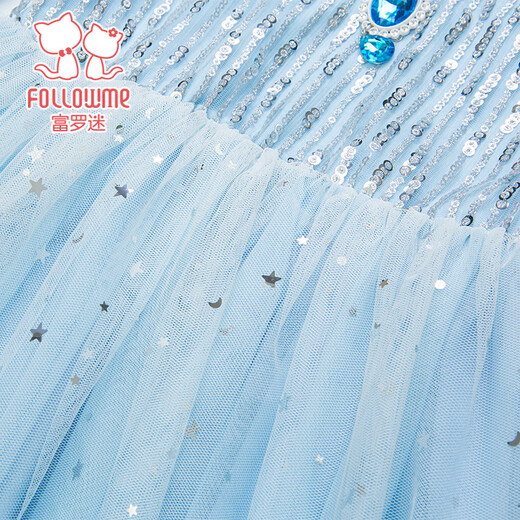 Fuluo Mi girls dress children's skirt autumn new high-end fashion good-looking birthday little girl princess dress blue 140