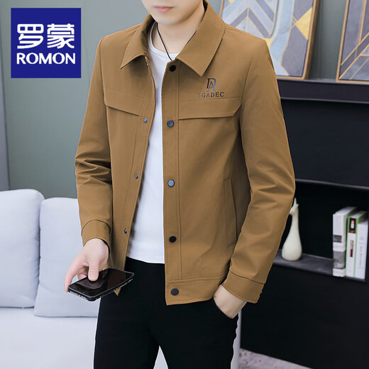 ROMON Spring and Autumn Men's Top Slim Lapel Youth Jacket Korean Style Trendy Versatile Fashion Casual Jacket 1-2-703 Black M