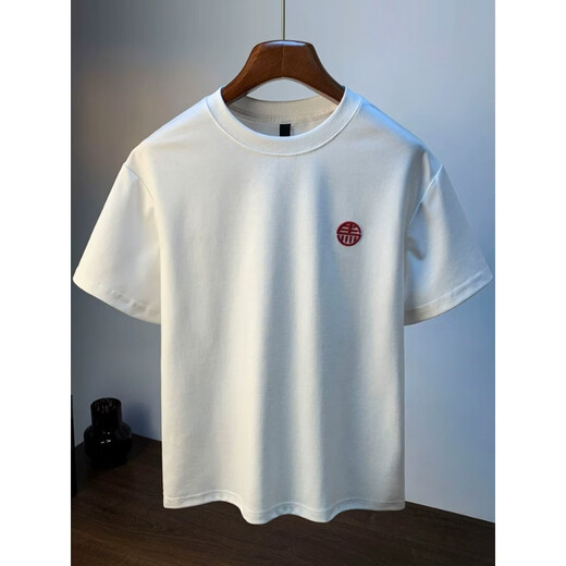 ROMON spring and autumn men's bottoming shirt simple round neck basic short-sleeved T-shirt solid color versatile fashion half-sleeved men's white XL