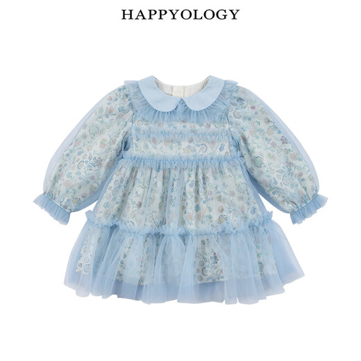 Happyology British children's spring skirt girls gauze skirt children's clothing contrast color mesh long-sleeved dress