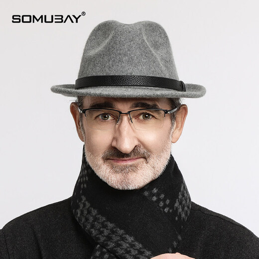 Top hat for men, middle-aged and elderly, high-end top hat for men, autumn and winter, middle-aged and elderly dad's hat, warm wool jazz hat, old brown two-piece set (hat + scarf), one size fits all (56-58cm)