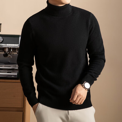 8% cashmere 92% wool men's solid color turtleneck thickened wool sweater cashmere blended sweater 5120 black XL