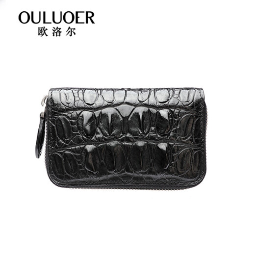 OULUOER crocodile leather key bag men's large capacity genuine leather truck bag car keychain multi-function zipper key bag black belly