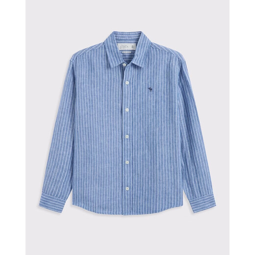 Abercrombie & Fitch classic little elk pattern American retro commuter old money style linen shirt 26 spring men's 125-6041 blue stripe L (180/108A)