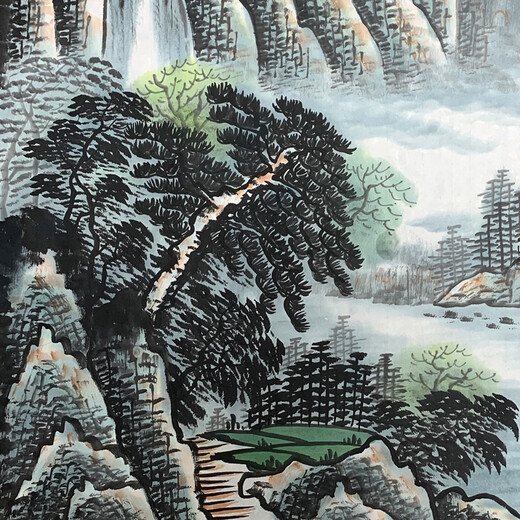 Chinese Artists Association of Celebrity Calligraphy and Painting Wu Chengjian <Rich Waters and Long Flows> Hand-painted Landscape Paintings Chinese Paintings Ink Paintings Oil Paintings Prints and Calligraphy Flowing Waters Make Wealth <Rich Waters and Long Flows> Office Decoration Painting Entrance Oil Paintings and Prints Artwork 68X68CM