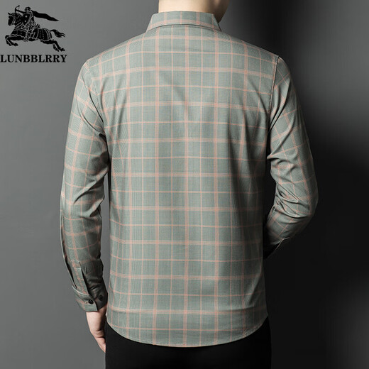 B PRORSUM Burberry men's long-sleeved shirt spring and autumn high-end casual business plaid shirt for men orange red M 165