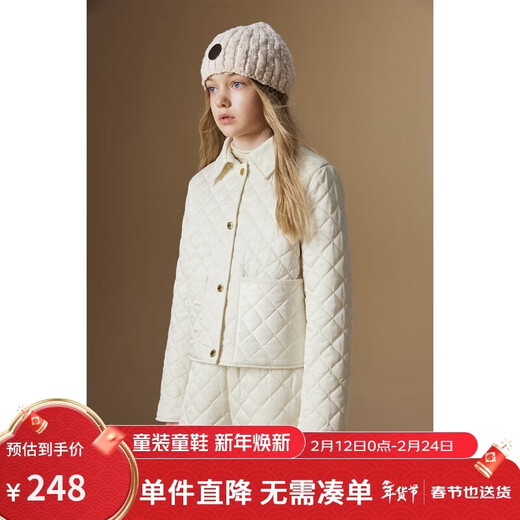 ELLE KIDS Retro Bath Style Girls Winter Cotton Jacket Contrast Color Lapel Front Shoulder Retro Fashionable Quilted Cotton Jacket