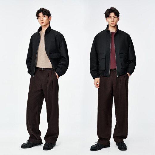 Mr. Cotton Australian imported wool large patch pocket short stand collar jacket for men spring short black jacket for men classic black 2XL