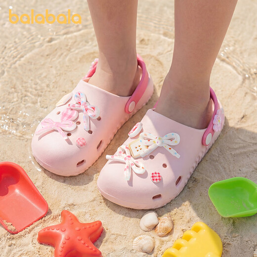 BALABALA children's sandals with bows, girls' slippers, summer cartoon cute princess outerwear for the beach, middle and large children indoors, Sakura Pink 27, inner length 18cm (180) suitable for feet 27-28