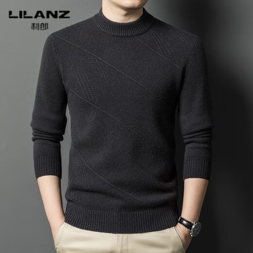 LILANZ Autumn and Winter 480g 100% Wool Sweater Men's Round Neck Thickened Warm Pullover Middle-aged and Elderly Thick Sweater Bottoming Shirt Heart Camel Thickened 14XL (180)