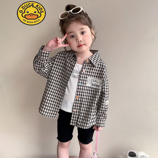 HAL.DUCK Girls' Shirt Jacket Thin Spring and Autumn 2026 New Children's Baby Cute Spring and Autumn Plaid Children's Autumn Clothes Black 90