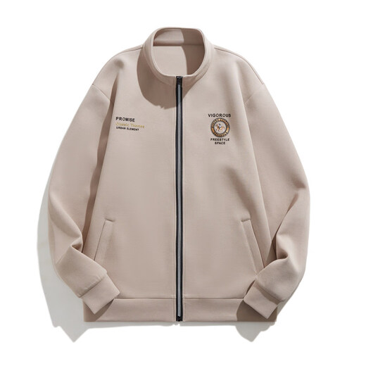 K-Boxing Men's Cardigan Sweatshirt Men's Stand Collar Business Sports Casual Jacket Autumn and Winter Thickened Outdoor Simple Embroidered Men's Top M/48 Recommended (90-115) Jin Jin is equal to 0.5 kg M QL-755204-Gray Velvet