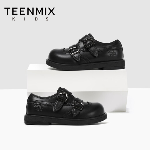 TEENMIX Children's Shoes 2026 New Spring and Autumn Children's Leather Shoes for Boys and Girls Black Small Leather Shoes Soft Sole Girls' Student Princess Shoes Black 30