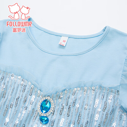 Fuluo Mi girls dress children's skirt autumn new high-end fashion good-looking birthday little girl princess dress blue 140