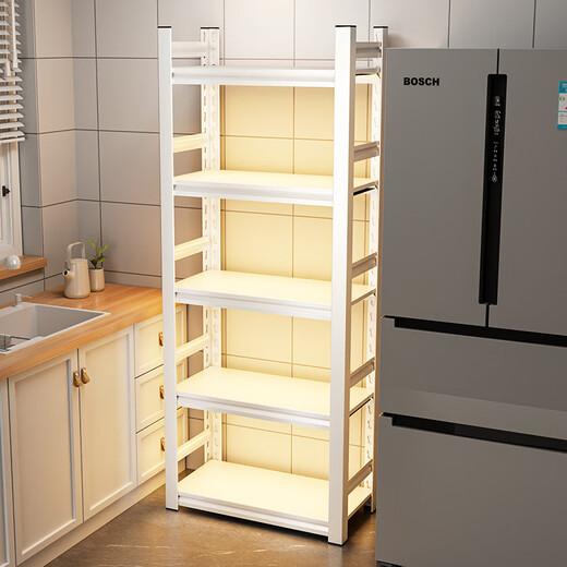 Yusenyi kitchen rack floor-standing multi-layer multi-functional household microwave oven pot rack storage shelf shelf integrated cabinet white + three layers 80cm high buckle design layer height can be adjusted up and down length 120cmx width 35cm