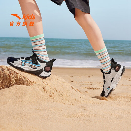 ANTA children's sandals, boys' shoes, 2026 summer new breathable Velcro shark toe outdoor beach shoes, fantasy blue/lacquer glaze green/ash blue-5 33 shoe inner length 20.5cm