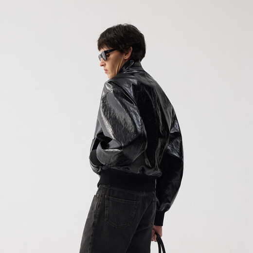 TERRAINCOGNITA 26SS pleated mirror metal fiber MA1 high collar jacket simple daily commuting casual jacket black S