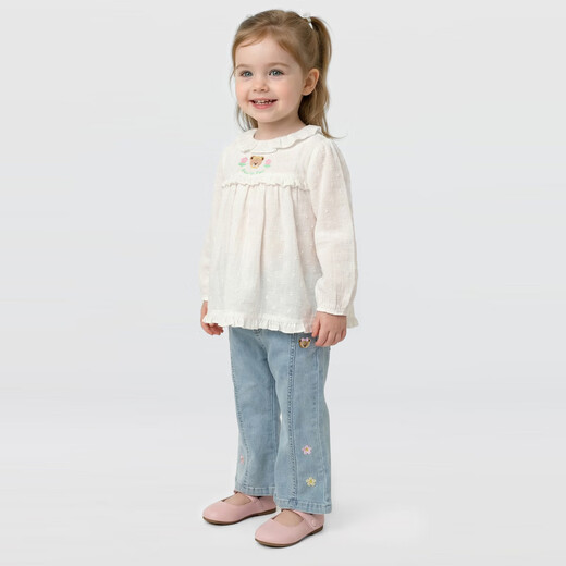 PawinPaw cartoon bear children's clothing 26 spring new baby girl round neck shirt loose Ivory ivory/39 110