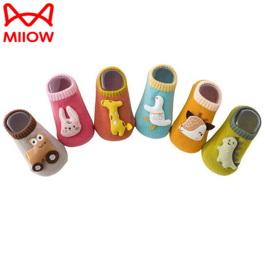 MiiOW baby floor socks, warm and glue-resistant, autumn and winter baby toddler socks, cute dolls, breathable children's cartoon socks, 003 rabbit+fawn+duck, 3 pairs, 0-1 years old, S size, foot length 9-11CM