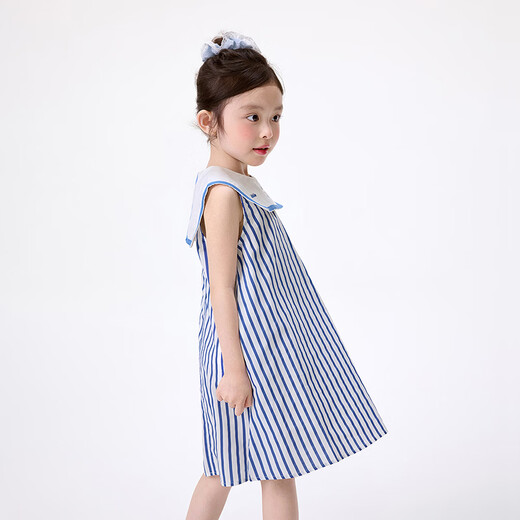 Xiaoyinman children's clothing girls navy collar dress striped print 26 summer children's striped A-line skirt