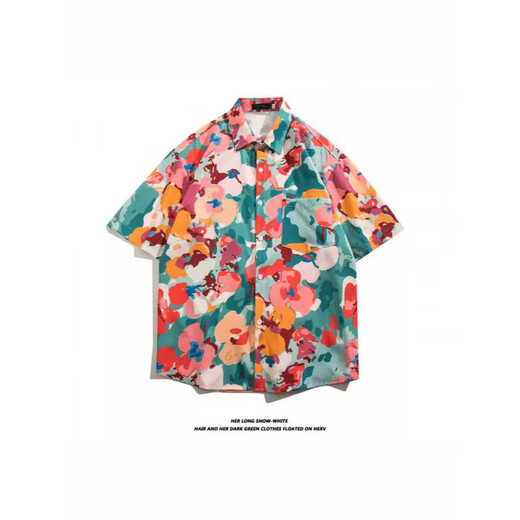 Quick-drying beach short-sleeved floral shirt for men and women, 2025 summer new style seaside Hawaiian shirt, five-quarter sleeves 5174 M