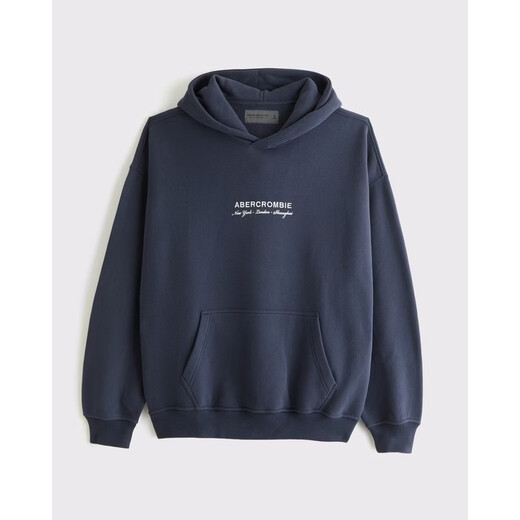 Abercrombie & Fitch American retro simple comfortable trendy daily LOGO fleece hooded sweatshirt 26 spring men's 122-6176 dark navy blue S (175/92A)