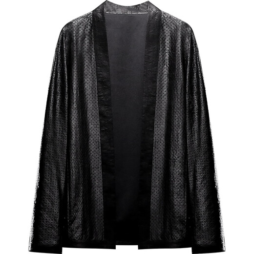 Guixin 2026 New Spring Men's New Chinese Style Xiangyunsha Tortoise Crack Perforated Jacket 100% Mulberry Silk Black S 165