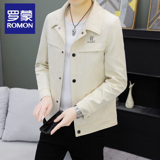 ROMON Spring and Autumn Men's Top Slim Lapel Youth Jacket Korean Style Trendy Versatile Fashion Casual Jacket 1-2-703 Black M