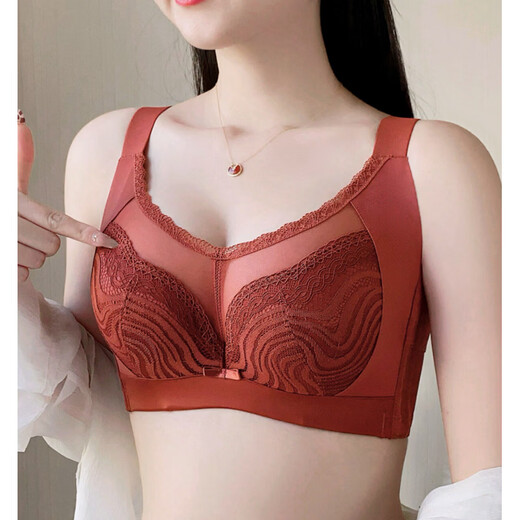 MONZO international high-end brand adjustable bra for women, thin style, side breast collection, anti-sagging, push-up bra, large breasts appear smaller, dirty orange red bra 85C