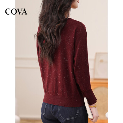 COVA International First-line Brand Unique and Beautiful Early Autumn Top Lazy Style Round Neck Bat Sleeve Sweater Women's Loose and Slim Dark Red L
