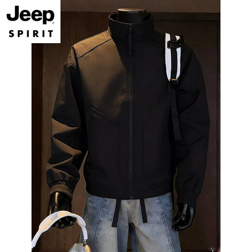 JEEP SPIRIT Black Deconstructed Stand Collar Flight Jacket Men's 2026 Spring and Autumn Short Work Jacket Outdoor Sports Three-Proof Jacket Black Upgraded S 95-110Jin Jin is equal to 0.5 kg