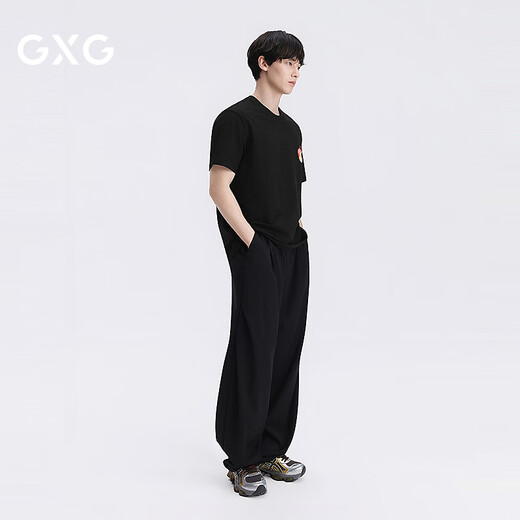 GXG men's short-sleeved T-shirt cool Apple small label texture material short-sleeved knitted 2026 summer new product black L