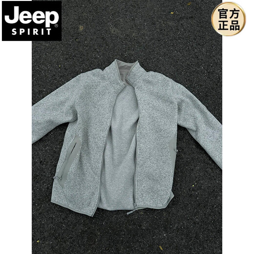 JEEP SPIRIT American functional spring and autumn outdoor stand-up collar cardigan zipper sweatshirt casual sports knitted fleece jacket men's base atomic gray S