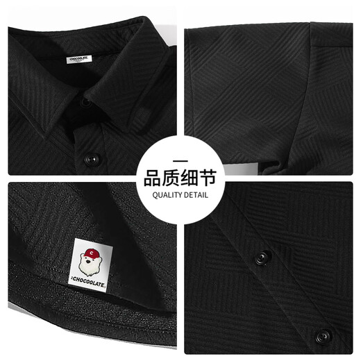 CHOCOOLATE it black waffle short-sleeved shirt men's 2026 summer fashion brand loose casual jacket black XL recommended 130Jin Jin equals 0.5kg -150Jin Jin equals 0.5kg