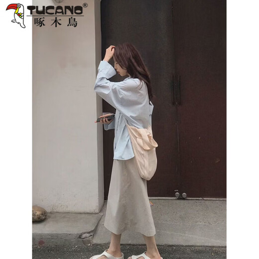 Woodpecker (TUCANO) small fresh sky blue long-sleeved shirt for women spring and summer Korean version loose and slim commuting simple sun protection outer shirt for women sky blue M recommended 95-110Jin Jin equals 0.5 kg
