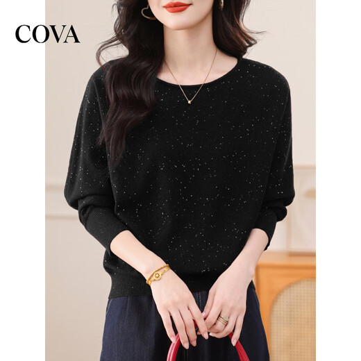 COVA International First-line Brand Unique and Beautiful Early Autumn Top Lazy Style Round Neck Bat Sleeve Sweater Women's Loose and Slim Dark Red L