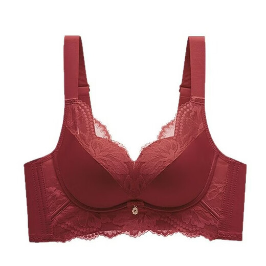 Modal high-end French bra for women with small breasts gathered for New Year, Ben Ming Nian, red wire-free lace bra, red 75A (155)