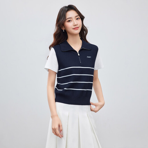 IEF/Aiyifu 2026 Spring and Summer New Korean Style Intellectual Commuting Temperament Design Striped Slim Woolen Top Blue and White Strips One Size