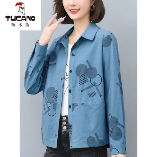 Woodpecker (TUCANO) Mom Age Reduction Fashion Printed Shirt Women's Long Sleeve 2026 Spring and Autumn New Loose Casual Western Style Shirt Jacket Brick Red L 95-115Jin Jin is equal to 0.5 kg