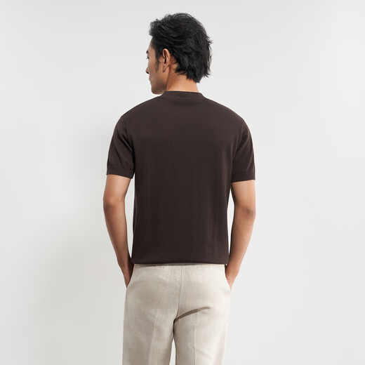 Guillaume de Mons wool-cotton blended short-sleeved T-shirt, skin-friendly, breathable, stylish bottoming shirt, spring and summer men's sweater, cocoa brown L