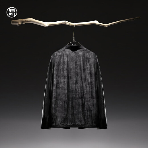 Guixin 2026 New Spring Men's New Chinese Style Xiangyunsha Tortoise Crack Perforated Jacket 100% Mulberry Silk Black S 165