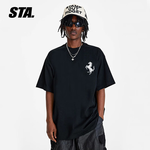 STA trendy brand retro high street 2026 new year of the horse printed cotton round neck t-shirt summer men's short-sleeved T-shirt top white M