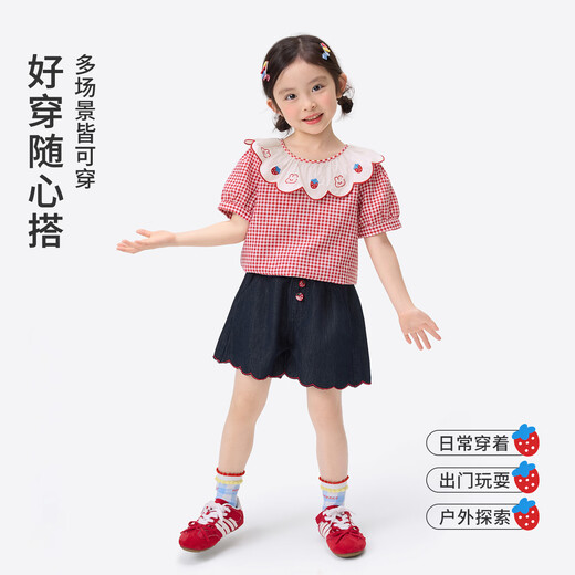 Xiaoyinman children's clothing girls cartoon wave collar shirt breathable 26 years old children's loose casual short-sleeved top