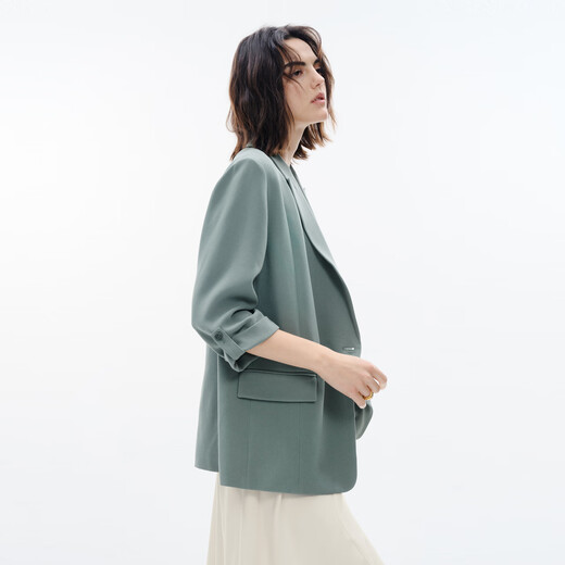 Evely Lightweight Suit 2024 Autumn High-end Design Temperament Commuting Casual Acetate Suit Jacket Women Green S 155/80A