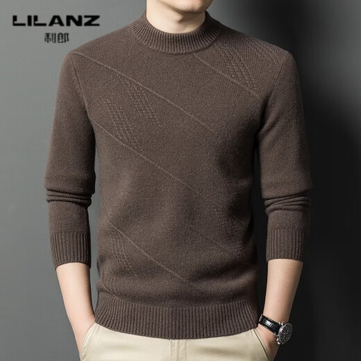 LILANZ Autumn and Winter 480g 100% Wool Sweater Men's Round Neck Thickened Warm Pullover Middle-aged and Elderly Thick Sweater Bottoming Shirt Heart Camel Thickened 14XL (180)