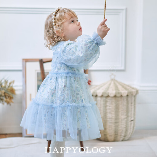Happyology British children's spring skirt girls gauze skirt children's clothing contrast color mesh long-sleeved dress