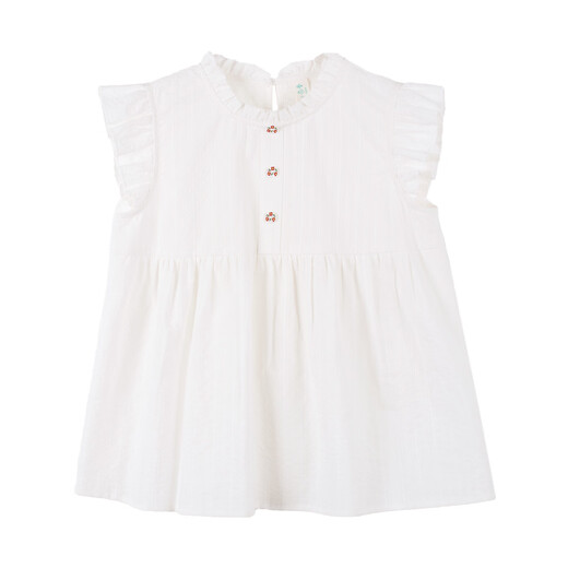 Xiaoyinman children's clothing girls round neck button-down shirt 26 summer children's texture casual breathable top for middle and large children off-white 140