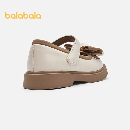 BALABALA children's shoes, children's casual shoes, girls' spring and autumn fashion contrasting color bow princess shoes, British style leather shoes, off-white 10301 30 (foot length 18.3-18.7/inner length 19.7)